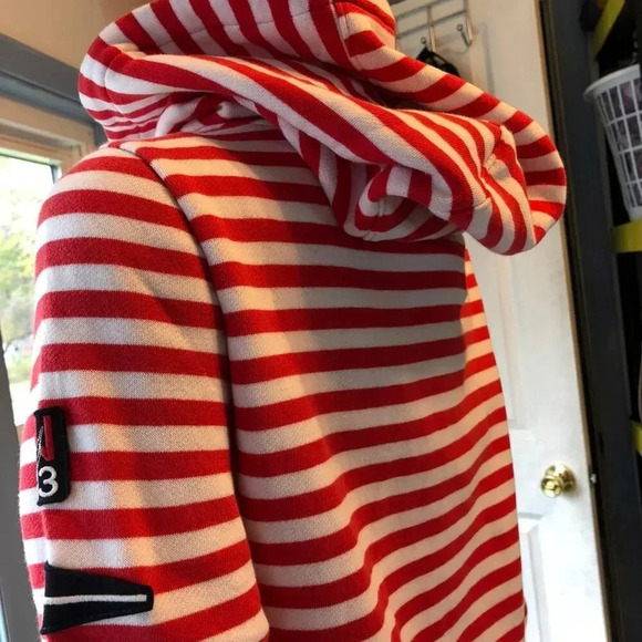 Nautical Women Soft Cozy hoodie sweater size M Red White Strip Thermal Pocket - Picture 8 of 8